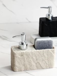 Soap Dispenser with Sponge Kitchen Sink and Bathroom Soap Dispenser Imitation black rock Liquid Hand and Dish Soap Dispenser