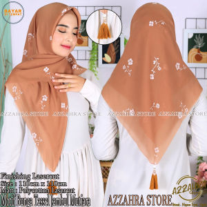 Hijab Segi Empat Motif Bunga Tassel Jambul Mutiara Laser Anti Mleyot Warna Terlengkap Jilbab Motif - Bella Square Lasercut Trendy Terbaru