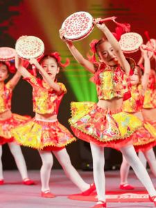 Childrens Dance Drumming Costume Festive Outfit for Kindergarten Girls Lucky Doll Performance Clothing Chinese Style