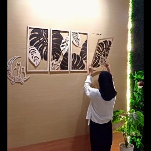 Hiasan dinding kayu adansonii Monstera janda bolong 1.2m x 0.6m Hiasan Ruang Tamu daun