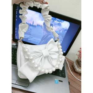 Túi xách nữ thời trang đeo chéo nơ kèm chuỗi ngọc mẫu mới nhất 2021 TKNANO