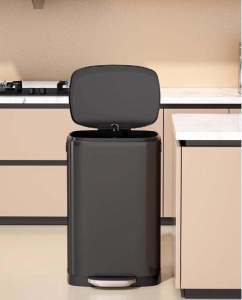 Household trash can foot-operated 30L stainless steel large capacity commercial office flipcover 50L