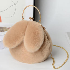 Rabbit Shaped Fluffy Shoulder Bag Fashion Chain Crossbody Bag Plush Handbag Cute Zipper Purse For Valentines Day