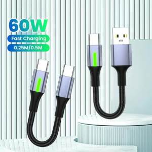 Cáp Sạc Nhanh USB Type C To USB C 60W 0.25M/0.5M Dành Cho iPhone 15/16 Samsung Truyền Dữ Liệu Cáp Bện Ngắn