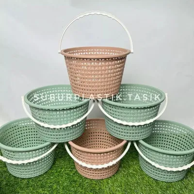 (12pcs) Keranjang Jinjing Bulat Elandra Plastik Tempat Sabun Hantaran Parcel Wadah Serbaguna Tebal