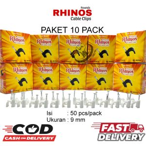 (10 KOTAK)PAKET GROSIR KLEM KABEL LISTRIK PAKU BETON 9 MM 1 KOTAK ISI 50 PCS RHINOS/CABLE CLIPS 9 MM