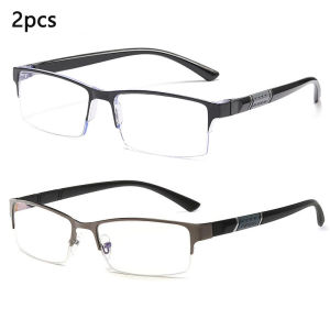 2pcs Mens Half Rim Anti Blue Light Reading Glasses Ultra Light Business Presbyopia Eyeglasses for Office Reading Daily Use