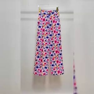 กางเกงขายาวเอวสูง ทรงกระบอก ผู้หญิง พิมพ์ลายดอกไม้ ผ้าคอตตอน ทิ้งตัว ใส่สบาย สีสวย รุ่น IR087