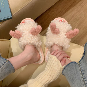 Thin Strip Cotton Slippers Female Winter Korean Style Fairy Style Online Red Fashion Chic Indoor Non Slip Hairy Slippers Ins Fashion