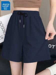 Jeanswest | Navy Blue Womens Casual Shorts High Waist Slim Fit 5th Pants