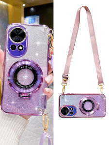 Huawei Nova11 Car Magnetic Mount Phone Case Silicone Full Cover Crossbody Strap Lanyard Anti-Fall Shockproof Fashion Luxury Style