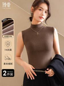 Thickened Fleece High Collar Vest Womens Autumn Winter Base Shirt Sleeveless Elastic Slim Fit Top Pure Color Daily Wear