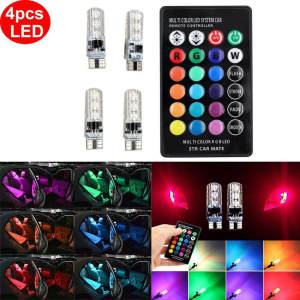 [สต๊อกพร้อม] Ma 4 ชิ้น T10 W5W ไฟรถยนต์ LED หลอดไฟ LED RGB พร้อมรีโมทคอนโทรล 194 168 501 Strobe หลอดไฟ LED ไฟอ่านหนังสือสีขาวสีแดงสีเหลืองอำพัน 12V