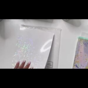 50 Sheets A6 Clear Holographic Self-Adhesive Laminating FilmRainbow Iridescent Flakes Sparkling Stars & Fine Dots Patterns