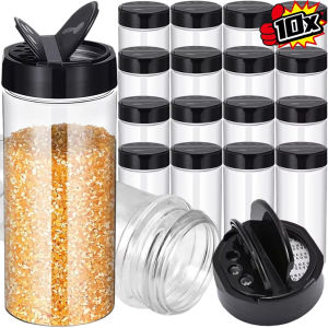 10/1PCS Clear Spices Bottle Salt Pepper Shakers Plastic Barbecue Seasoning Jars Salt Pepper Shaker Container BBQ Condiment Jars Set Box Kitchen Tool