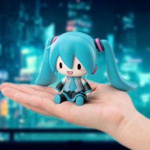 Bandai | Hatsune Miku Chibi Figure Desktop Decoration Cute Anime Character Collectible Model Sitting Pose Gift for Fans Room Display