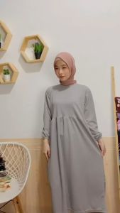 SANSO TUNIK MIDI POLOS | LUCIU MIDI DRESS WANITA MUSLIM LENGAN BALON