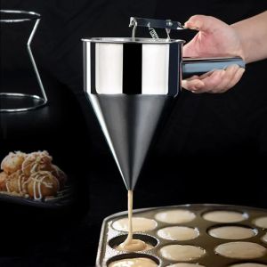 Cone Stainless Steel Pancake Batter Removable Dispenser Funnels with Stand 600/1200ml Great for Cupcakes Takoyaki Baking Tools