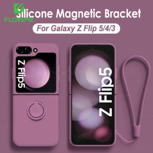 FLOVEME Luxury Lanyard Wrist Strap Frosted Soft Phone Case For Samsung Galaxy Z Flip 6 Z Flip 5 Flip 4 Flip 3 5G With Ring Holder Bracket Ultra Thin Folding Liquid Silicone Back Cover For Galaxy Z Flip6 Z Flip5 Flip4 Flip3