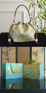 New Chinese Style National Trend Silk Rope Drawstring Bag Goldfish Water Algae Pattern Non-Erlang Sutra True Silk Handbag