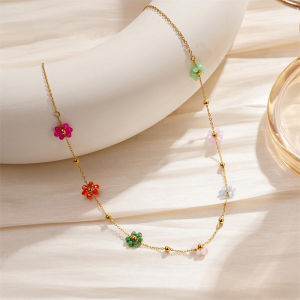 Kissmoon Romantic Colorful Flower Clavicle Chain for Women Girl Stainless Steel Gold Color Necklace Brithday Jewelry Gift