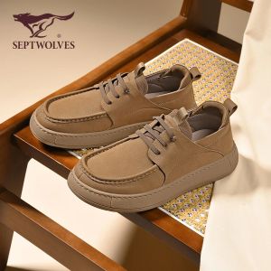 Septwolves Mens Casual Business Shoes Slip-On Work Boots Autumn Genuine Leather Soft Bottom Birkenstock Fashion Low Top