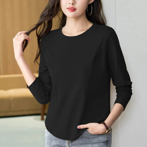 Pure Cotton White Fishbone Base Shirt Womens Long Sleeve T-shirt Spring Autumn Slimming Short Style Top Korean Version