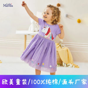 Cute Little Maven Cotton Gauze Childrens Dress Summer Short Sleeve Princess Skirt Cartoon Anime Style Girls Clothing