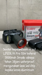 Luby Senter Kepala ZOOM 55W L-2923L PRO Cahaya Putih & L-2923K PRO Cahaya Kuning Tahan 38 Jam