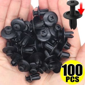 100Pcs Lots Black Plastic Rivet Screws Universal Car Trunk Roof Trim Panel Fastener Clips Bumper Fender Rivets Fastener Push Pin Clip