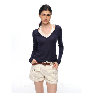 SHEITAOZI | Design V-Neck Hangneck Slim Knitted T-shirt Female Thin Type