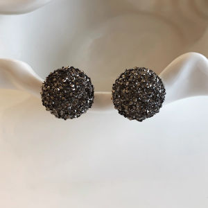 Elegant Black Berlin Grey round Diamond Stud Earrings Womens Fashion Jewelry High-End Feelings 2025 New Style Ear Decorations