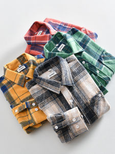 Great Deal! Comfortable Brushed! Autumn Export Men Retro Gingham Parka Casual Long Sleeve Shirt Coat