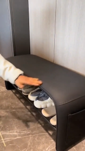 Shoe Changing Bench with Shoe Cabinet Integrated Soft Seating Entry Furniture