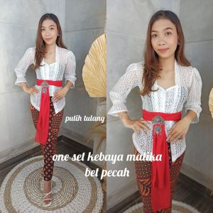 SudanBali Setelan Kebaya Brokat Terompet dan Rok Kamen Moscreft Songket Batik Free Selendang Pengantin Pesta Wisuda Modern