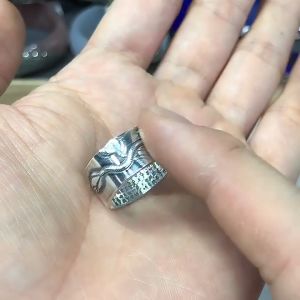 Cincin Pria Desain Bunga Lotus / Bunga Teratai Silver Rings Adjustable