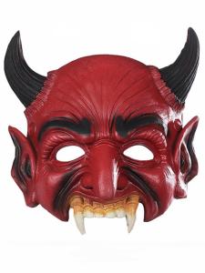 Halloween Red White Ghost Face Daruma Mask Half Face Horn Devil Samurai Mens Dance Party Fake Mask Terror Adult Costume Accessory