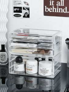 กล่องเก็บเครื่องสำอางอะคริลิกใสแบบลิฟต์ ชั้นวางเครื่องสำอาง ชั้นวางเครื่องสำอางแบบหลายชั้น ดีไซน์หรูหรา ป้องกันฝุ่น