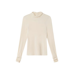 Áo Blouse Cổ Đứng Có Nếp Nhăn Và Hạt Ngọc Trai