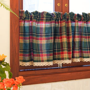 1Panel Green Plaid Lace Short Curtain Retro Pastoral Style Coffee Curtain Small Curtain Simple and Modern Comfortable Festive Atmosphere Decorative Curtain for Restaurant Kitchen Cafe Door Curtain Curtain