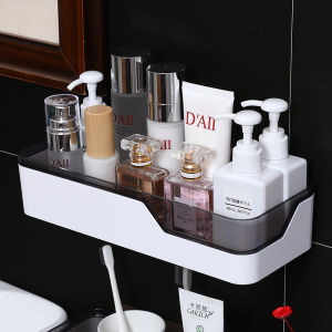 Bathroom Wall-Mounted Storage Rack Toiletries Organizer No-Drilling Plastic Shower Caddy Single Layer Nordic Style Shelf