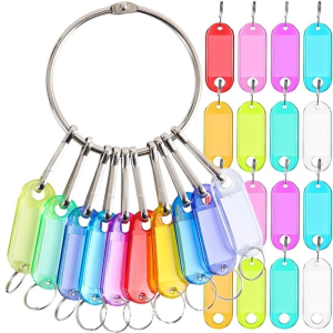 5pcs Key Tags Label with Split Ring for DIY Colorful Plastic Keychain Split Ring Numbered Name Baggage Tag ID Label Name Tags