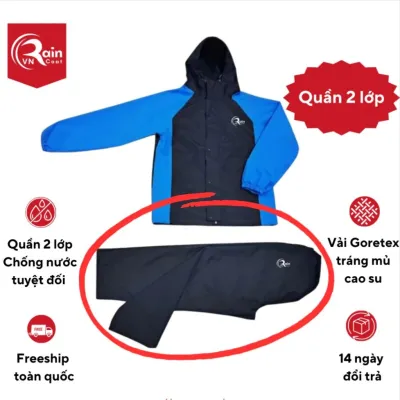 Quần đi mưa 2 lớp quần mưa cao cấp GoreTex tráng mủ cao su chống thấm tuyệt đối quần mưa lẻ 2 lớp từ bộ áo mưa cao cấp
