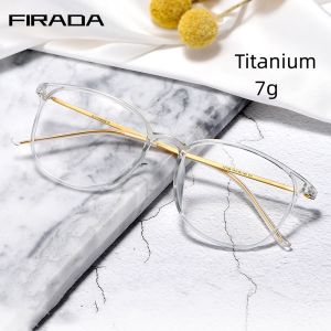 FIRADA Fashion Transparent Eyeglasses Womens Vintage Titanium Eyewear Myopia Optical Prescription Glasses Frame For Men 2212B