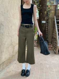 NIHAOKANONG | Quần Jeans Cổ Điển Xòe Dưới Cao Cổ Gọn Gàng Dài Đến Chân