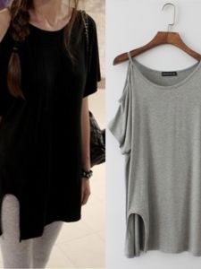 Drape off-Shoulder Modal Top Womens Summer Single-Shoulder Suspender Mid Length Long Length Pure Color Plus Size Loose Short Sleeve off-Shoulder T-Shirt