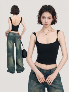 BAIDAIFEI | Black Padding Beauty Back Camisole Wide Straps