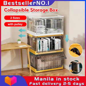 Bestseller Folding Storage Box Transparent Plastic Organizer Cabinet with Pulley Double Doors Collapsible Storage Box