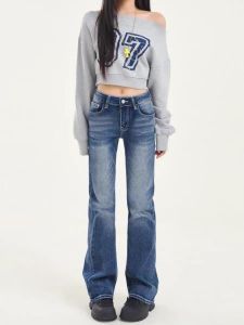 High Waist Wide Leg Straight Cut Jeans Slimming Long Trousers Spring New Arrival Casual Style Cotton Stretch Denim Jeans