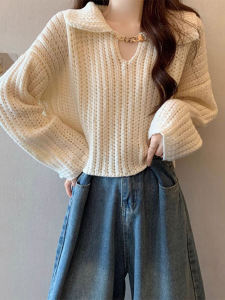 French Style Short Polo Neck Knitted Sweater Loose Lazy Style Base Layer Top for Women Autumn Winter New Arrival